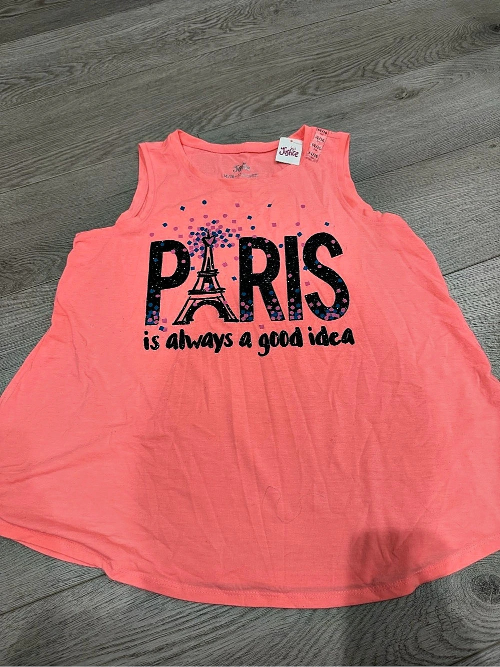 Justice Paris Graphic Tank Top Pink Size 14/16 Like New
